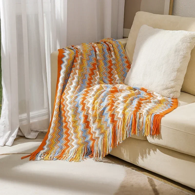 Nordic Knitted Blankets Bohemian Plaid Throw Blanket Sofa Cover With Tassels Travel Leisure Bed Cover Blanket boho Bedspread