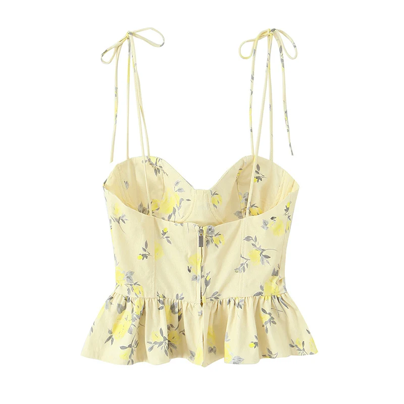 Chic Elegant Corset Top Backless Short Cami Tops New 2025 Summer Fashion Floral Printed Sexy Party Night Tops