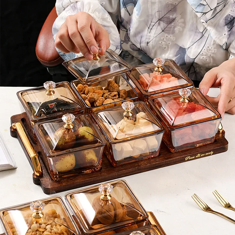 Household Dried Fruit Plate KTV Glass Fruit Tray Creative Pane Dried Dish Dim Sum Candy Box Snacks Placed on The Plate
