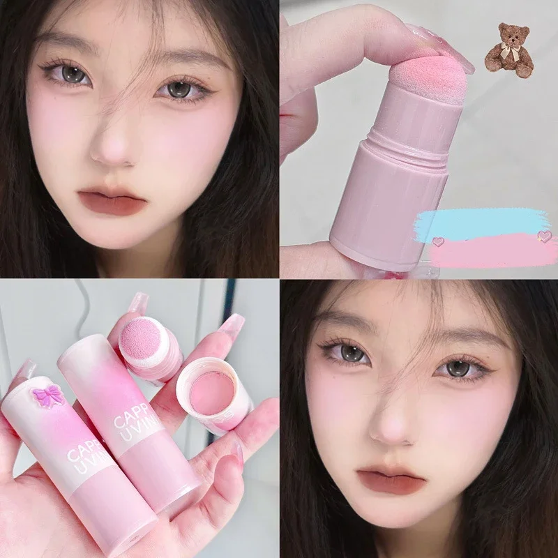 Sponge Head Blush Stick Waterproof Brighten Facial Contour Powder Blush Cream Nature Lasting Cheek Lightening Korean Makeup blush stick,blush cream,cream blusher,facial blusher,powder blusher,blush powder