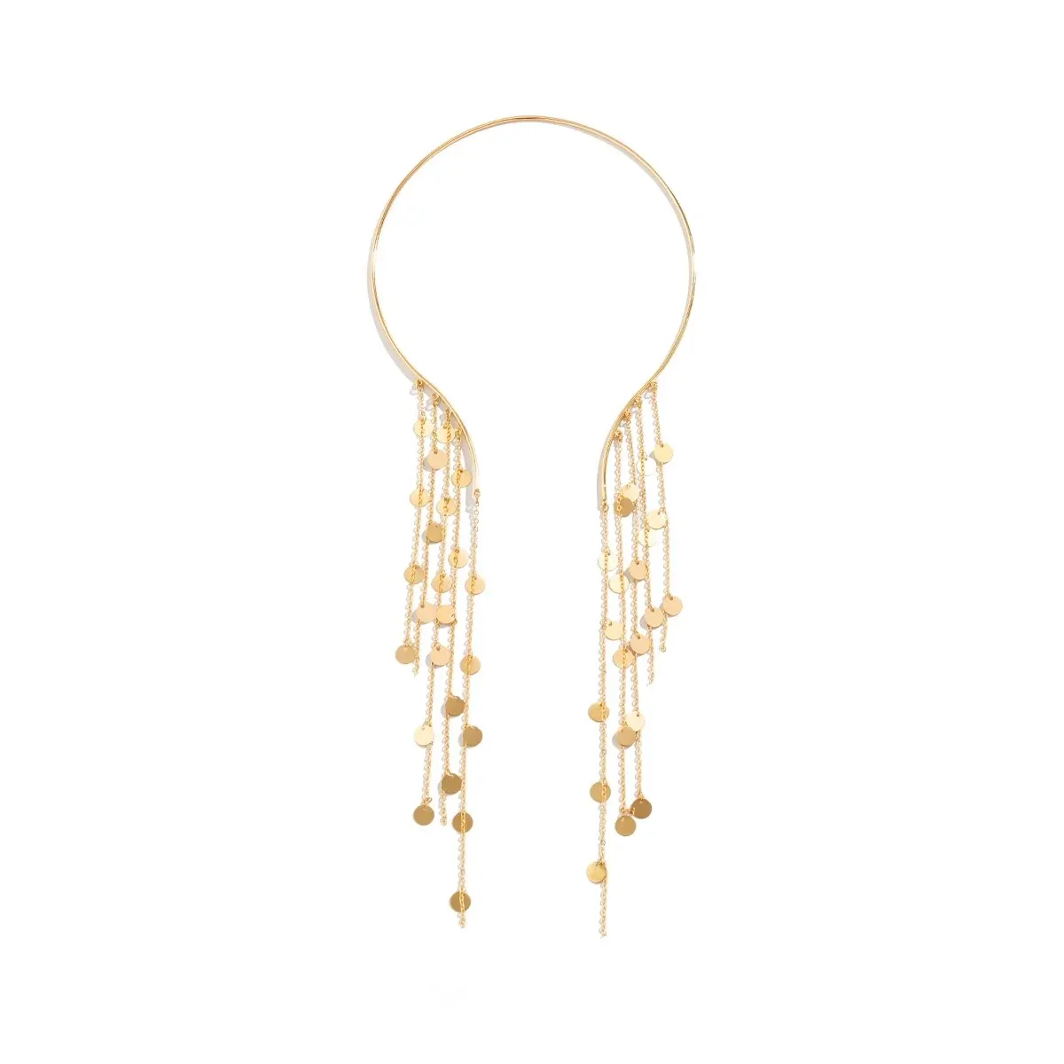 Sexy Goth Long Tassel Sequin Imitation Pearl Pendant Open Torques Choker Necklace for Women Vintage Chest Chain Wed Accessories Mallzona