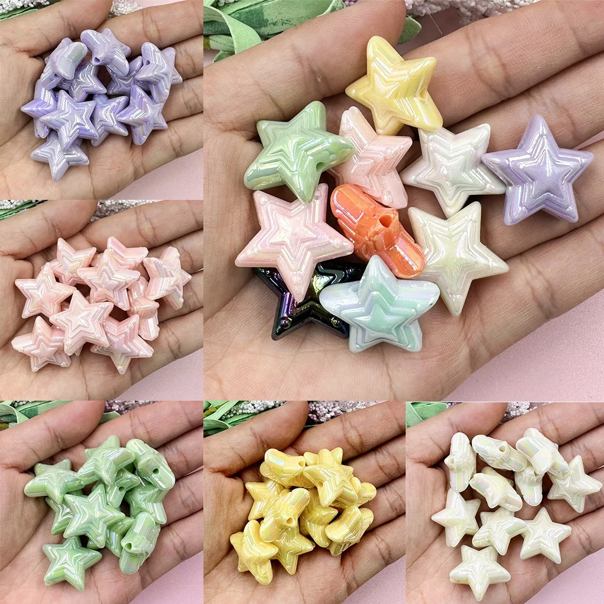 

10Pcs Acrylic Colorful Pentagram Shape Loose Bead Pearlescent DIY For Jewelry Making Fashion Bracelet Necklace Pendant Handmade