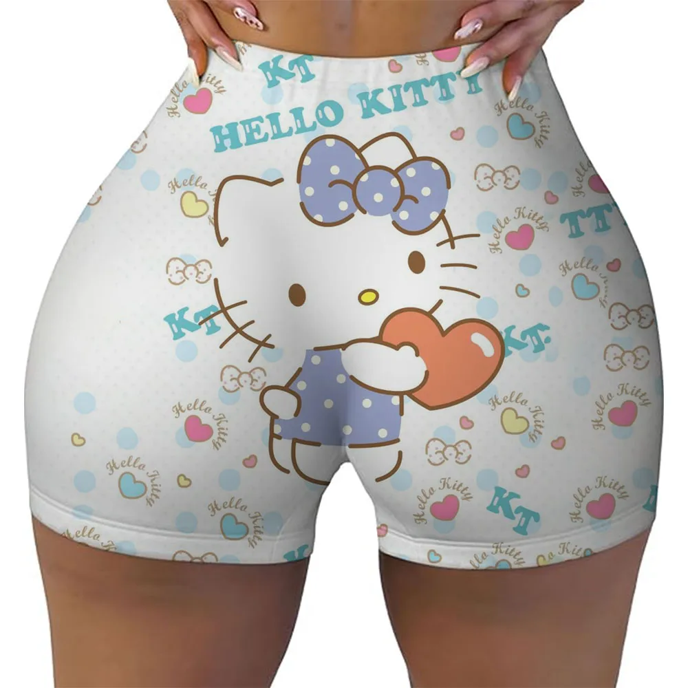 Women's sports shorts, Hello Kitty printed leggings, black gray red S-XXL quick drying casual fitness yoga 6