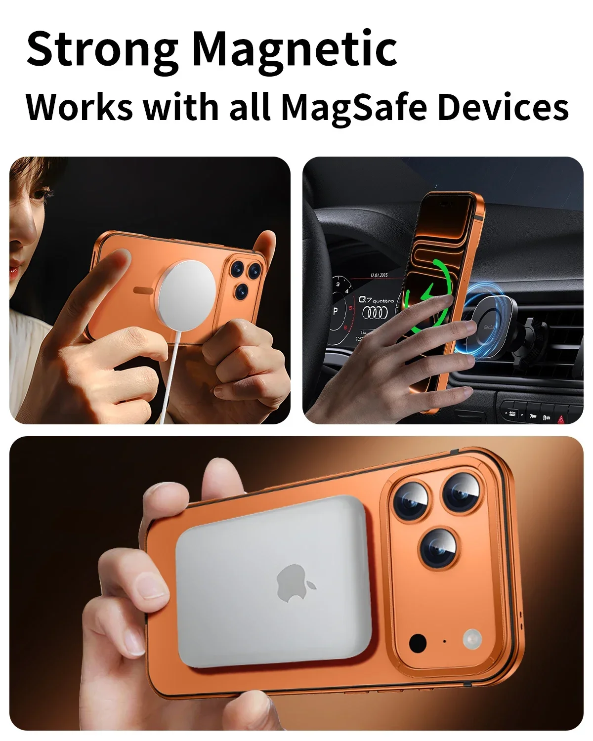 Heavy-Duty MagSafe Compatible Alloy Frame Case with Shockproof Protection & Magnetic Ring