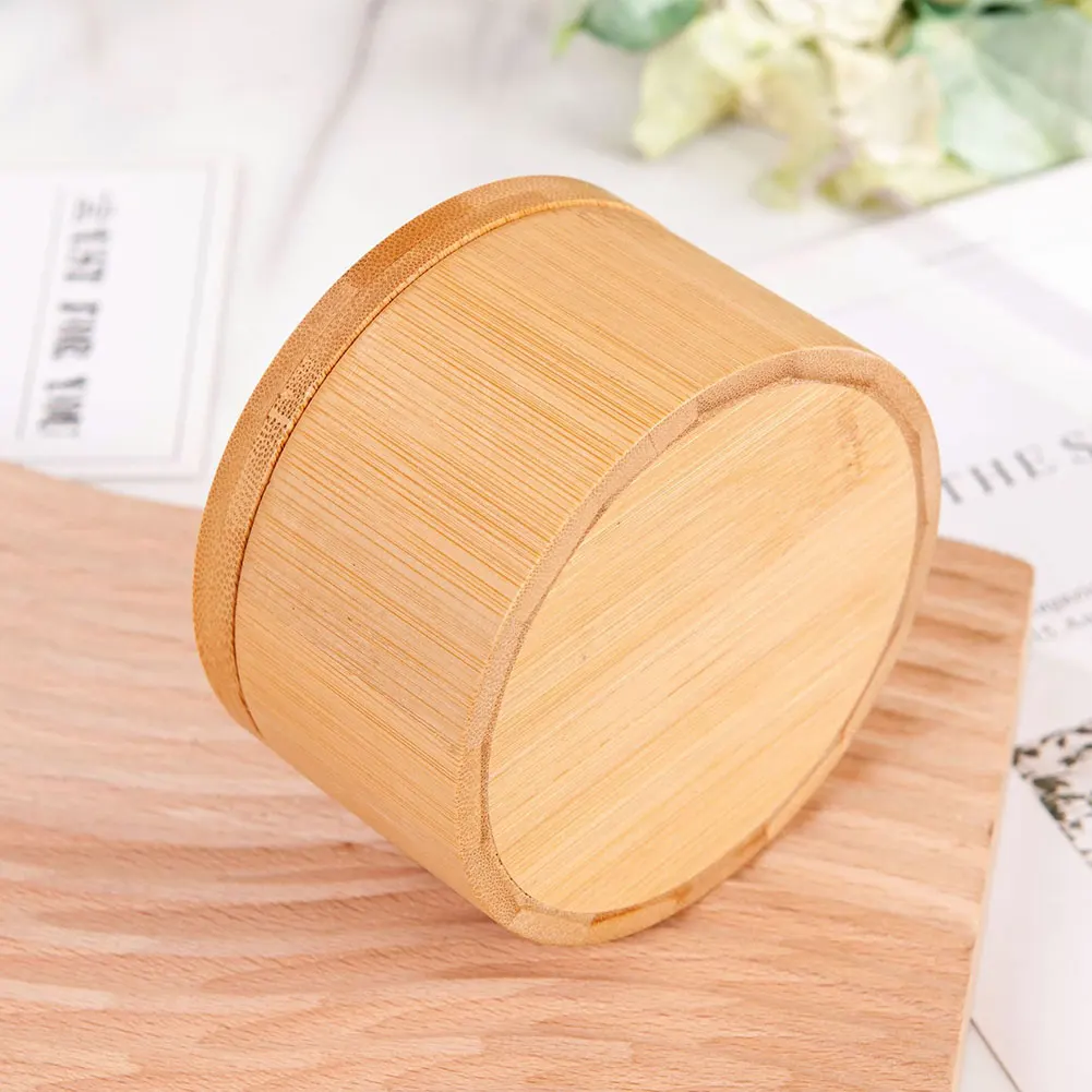 Bamboo Salt Cellar with Swivel Magnetic Closure Lid Bamboo Storage Box Round Salt Container for Storing Pepper Sugar Herbs
