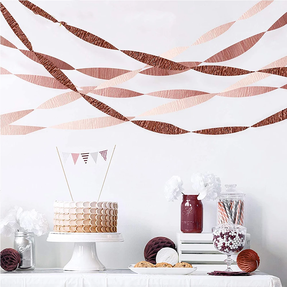 

4Pcs Rose Gold Birthday Party Pink Crepe Paper Streamers Hanging Decorations for Wedding Bachelorette Party Baby Bridal Shower