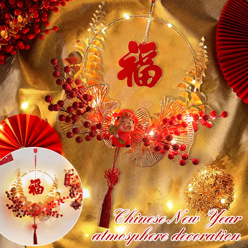 

Office Chinese New Year Glowing Wreath Living Room Bedroom Lighted Garland Hanging Decoration Holiday Ornament