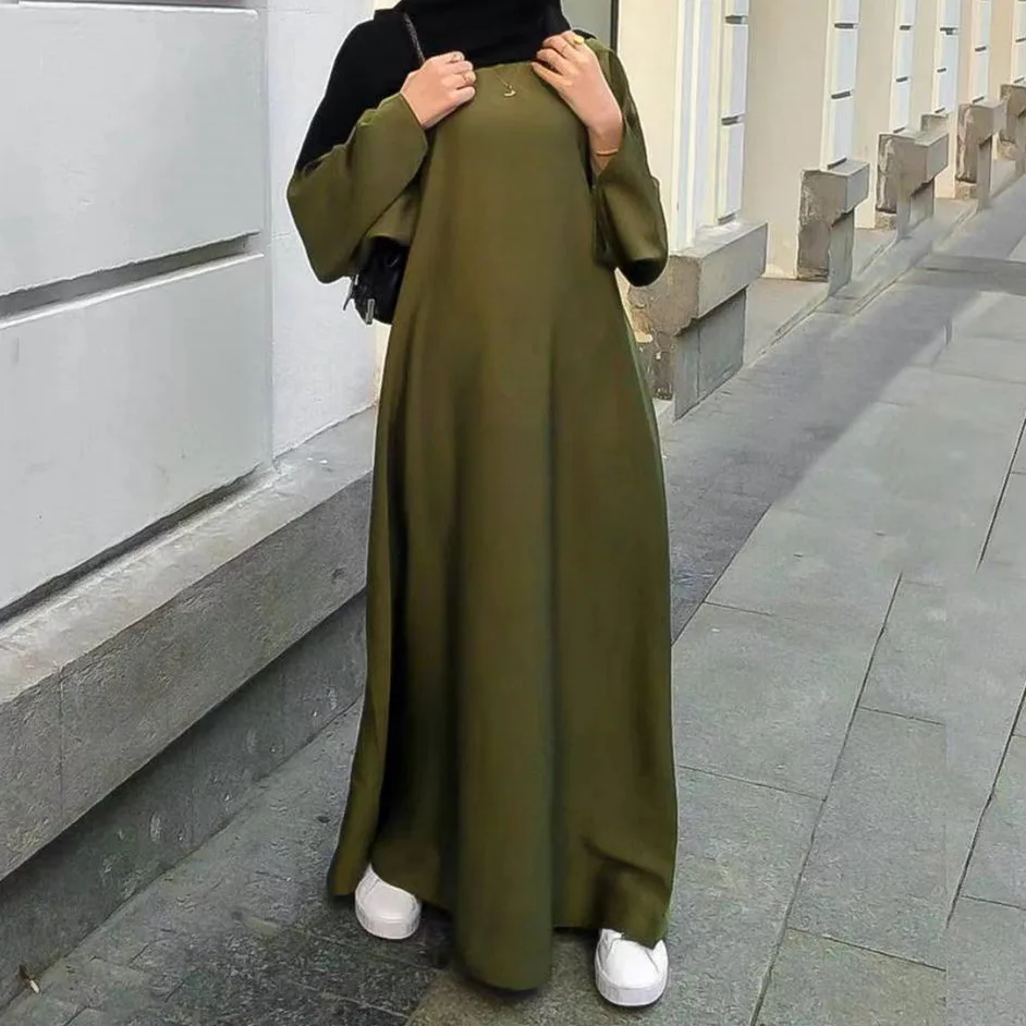 

Fashion Satin Sliky Djellaba Muslim Dress Dubai Full Length Flare Sleeve Soft Shiny Abaya Dubai Turkey Muslim Islam Robe WY921