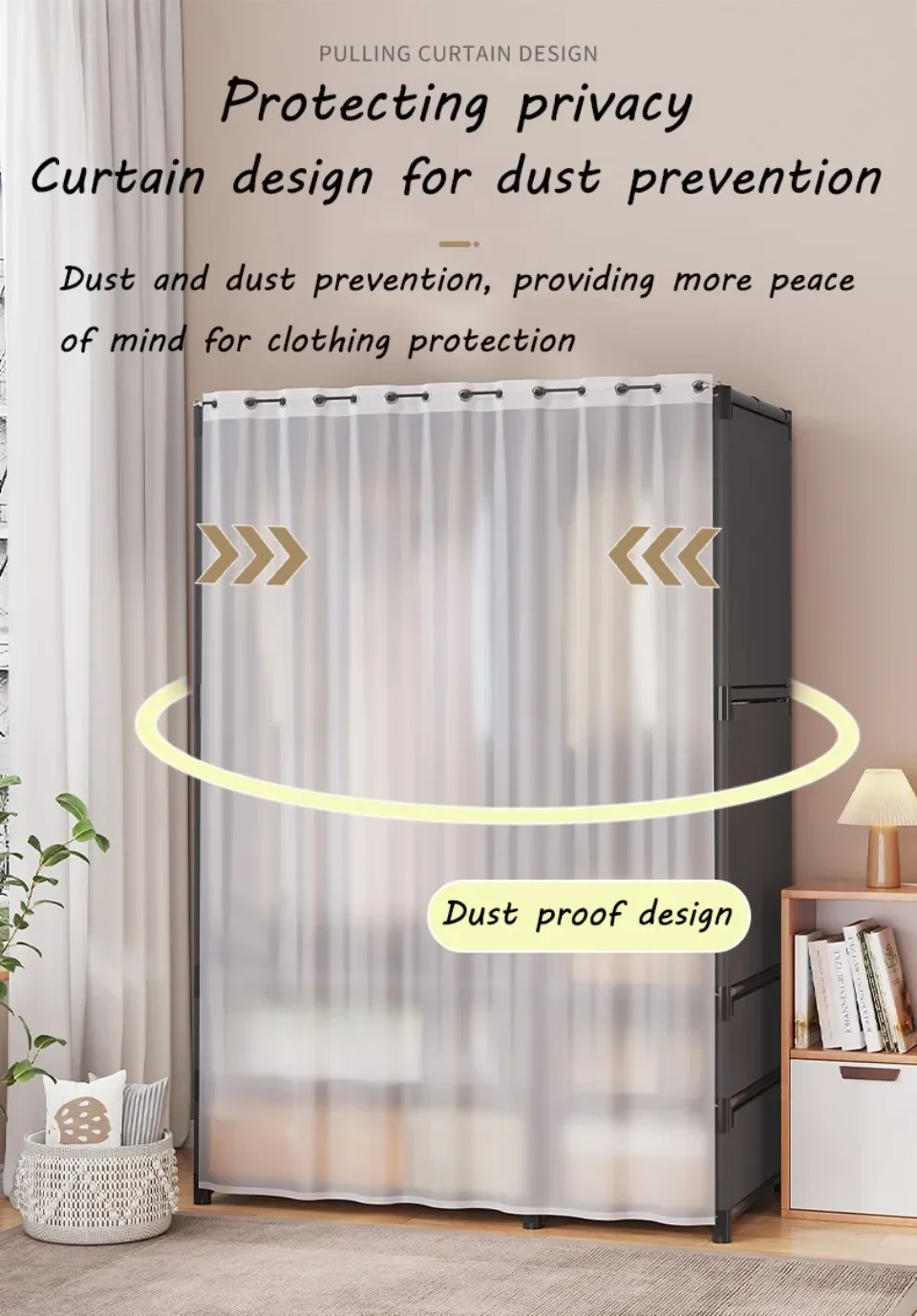 Simple Wardrobe Dustproof Wardrobe with Drawers Household Assembled Simple Storage Armoire Large Capacity Bedroom Furniture