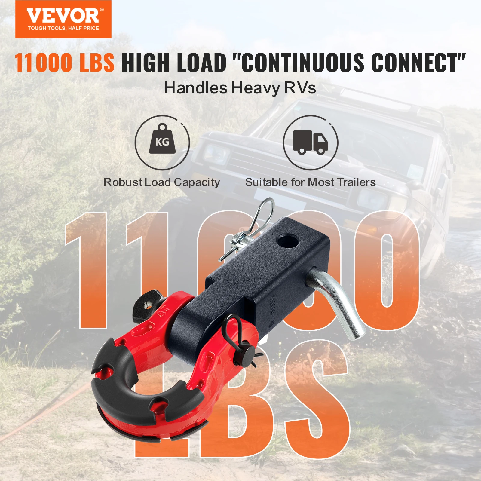 2" Shackle Hitch Receiver Double Hole Recovery Shackle Block Powder Coat Hitch Pin D-Ring for SUV Trucks Jeeps Off-Road d ring shackle hitch