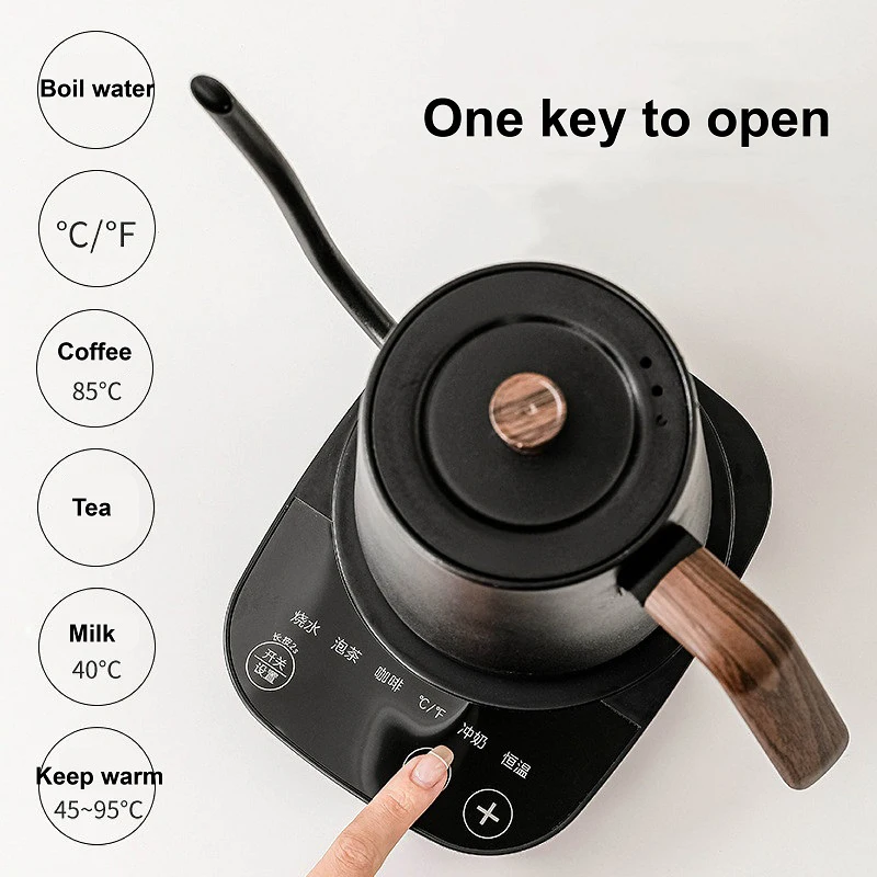 110V/220V Electric Coffee Pot 800ml Hot Water Jug Temperature-Control Heating Water Bottle Stainless Steel Gooseneck Tea Kettle 4