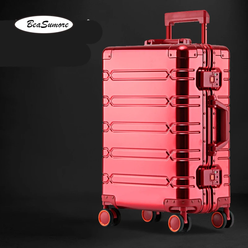 Pull Bar Suitcase 100% Aluminum-magnesium alloy Rolling Luggage Spinner 20/24/29 inch Women Metal Trolley Men Business Suitcase Wheels