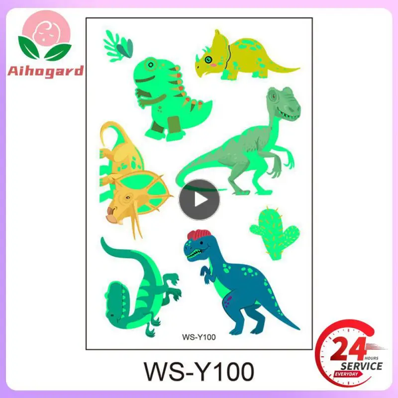 

1PCS Popular Dinosaur Luminous Paint Tattoo Sticker Kids Cartoon Fun Tyrannosaurus Waterproof Temporary Fluorescent Glow