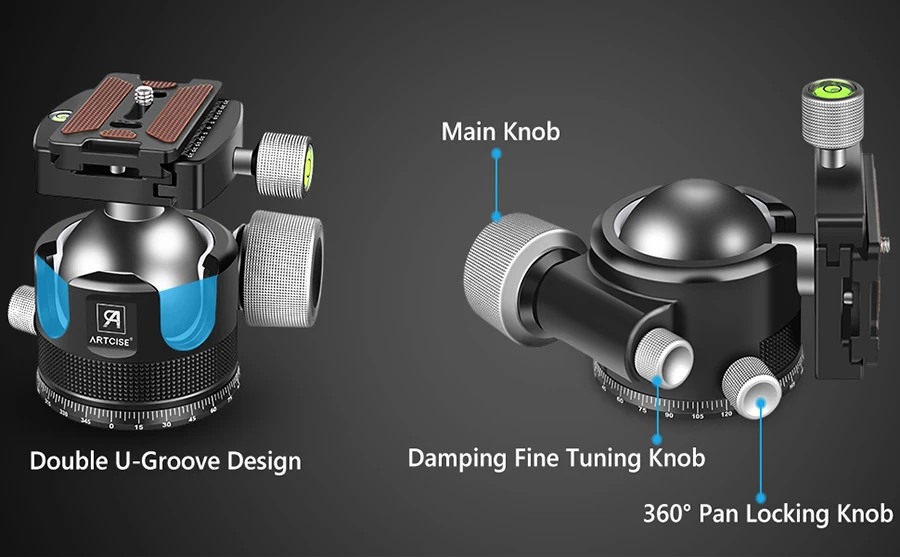 Description Picture 4 of itemARTCISE 44mm/55mm Low Profile Tripod Ball Head, All Metal CNC Heavy Duty Tripod Head for DSLR Camera Tripod Monopod Load 40kg