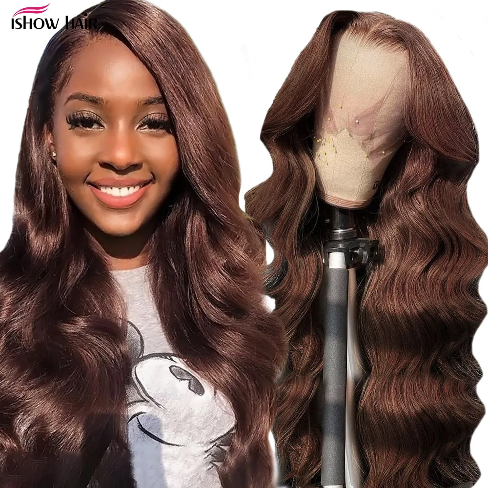Ishow Chocolate Brown Lace Front Wig 30Inch HD 13x4 Lace Frontal Wig