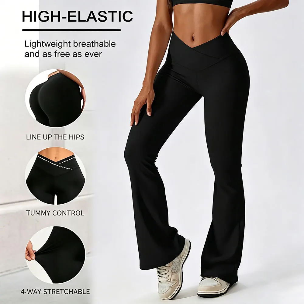 Dames crossover hoge taille yoga flared bootcut broek met billenliftend effect, geschikt voor dans, workout en casual gebruik, plus size_voghion.com