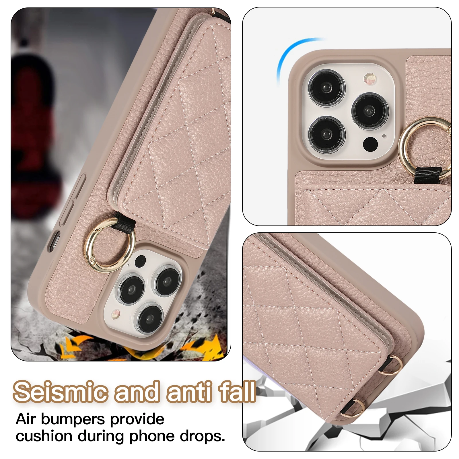 Crossbody Leather Mirror Card Holder Wallet Case For iPhone 15 Pro Max 14 13 12 11, Hand Strap Wristband Kickstand Phone Cover
