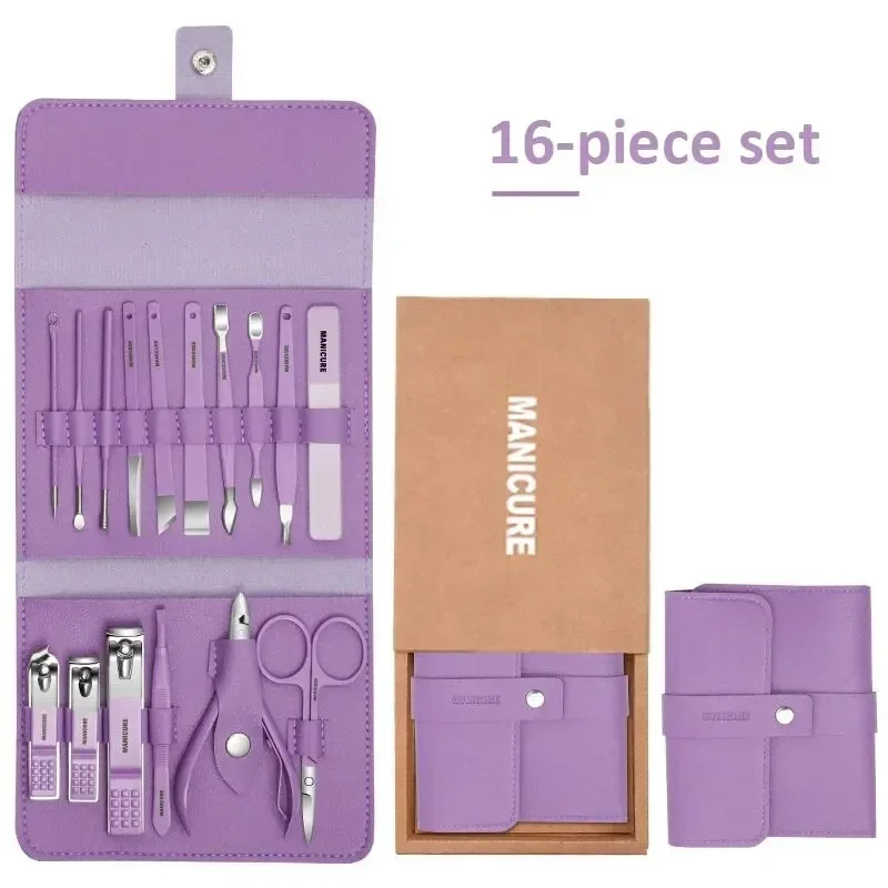 Nail Cutter Set 16pcs/set Stainless Steel Nail Clippers Set Folding Bag Manicure Cutter Kits Scissors Makeup Beauty Tool