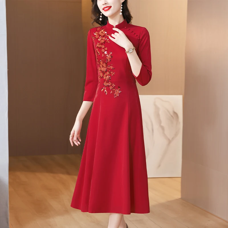 

2023 New Fashion Wedding Dress Autumn Vintage Versatile Qipao Dress Chinese Style Loose Fit Casual Dress Vestidos
