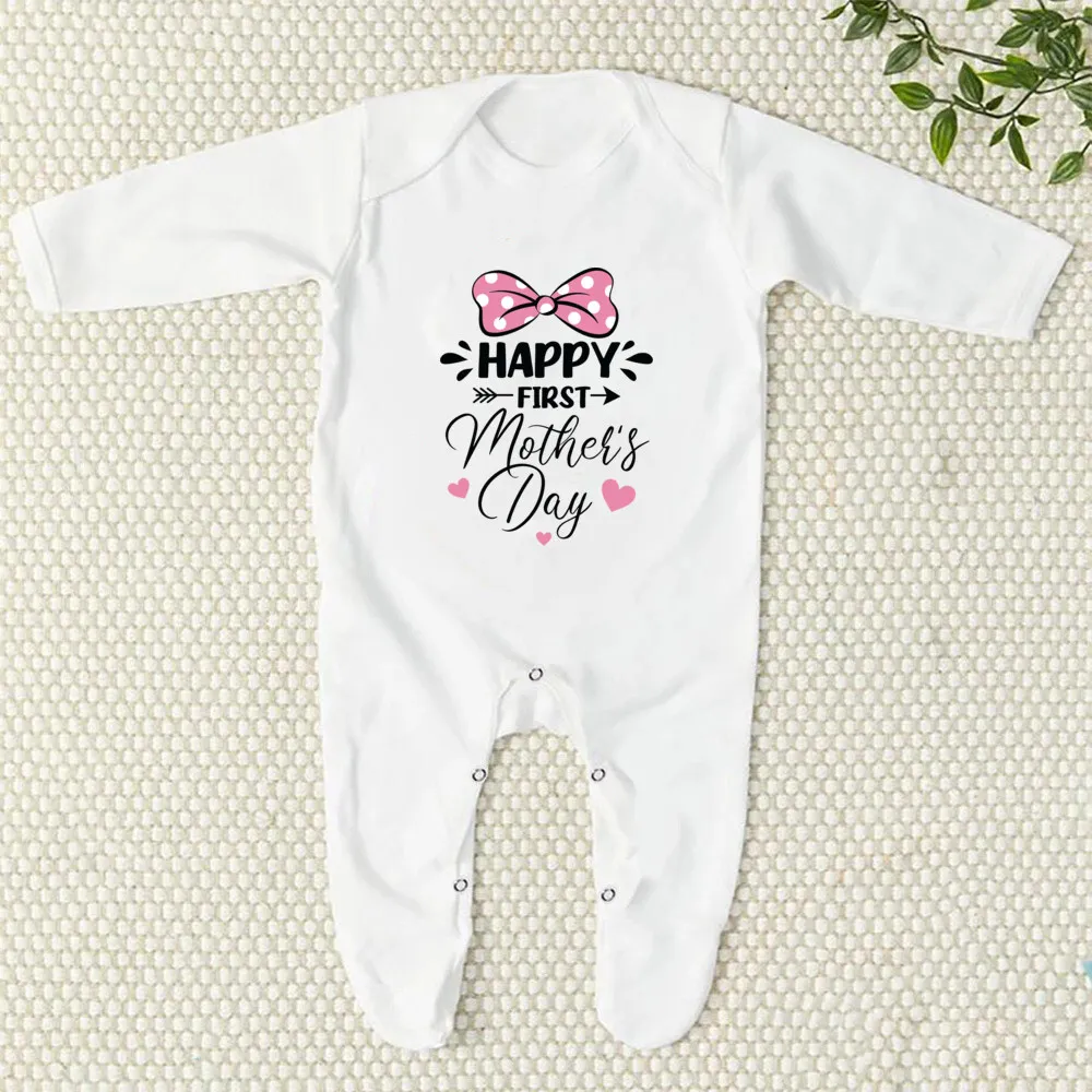 My First Mother;s Day Print Baby Sleepsuit Boys Girls Clothes Newborn First Mothers Day Babygrow Sleepsuit New Born Shower Gift 6