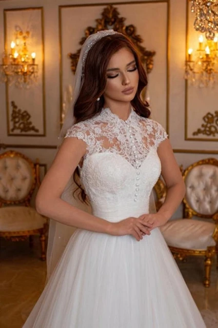 Ball Gown Wedding Dress 594, Removable Sleeves Wedding Dress, Bridal Gown,  Cathedral Wedding Dress 