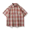 Men'S Loose Plaid Short Sleeved Shirts Casual Linen Button Down Oversized Shirt Harajuku Luxury Comfort Brand Male Shirts 1