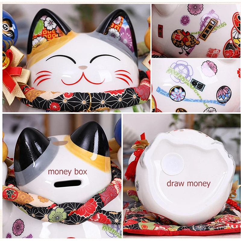 Gatto Della Fortuna In Ceramica Con Zampa Mobile - Simbolo Di Ricchezza E Buona Sorte, Per Scrivania, Auto E Ufficio
