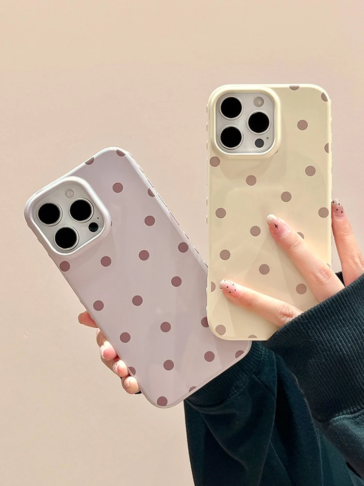 Chic Purple and Beige Polka Dots Glossy Protective Phone Case