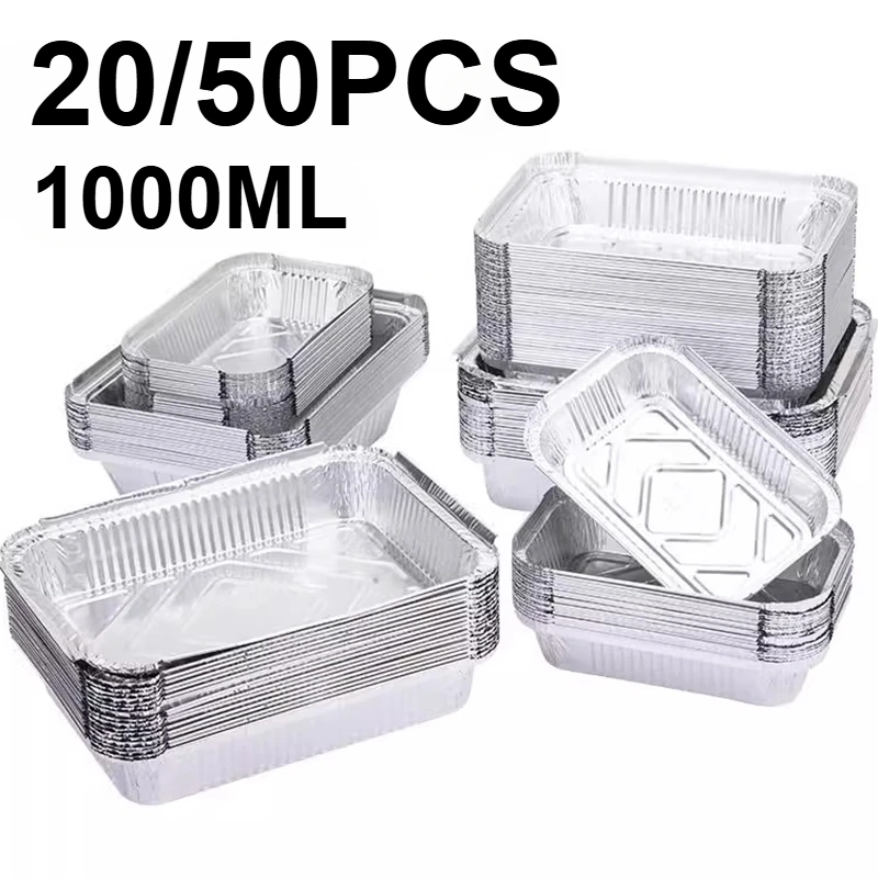 Disposable Containers Food Storage Containers 20/50PCS Aluminum Foil Tray Disposable Household Food Storage Barbecue Dessert Cooking Baking