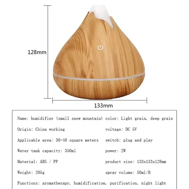 350ML Aromatherapy Essential Oil Diffuser Wood Grain Remote Control Ultrasonic Air Humidifier Cool with 7 Color LED Light 3