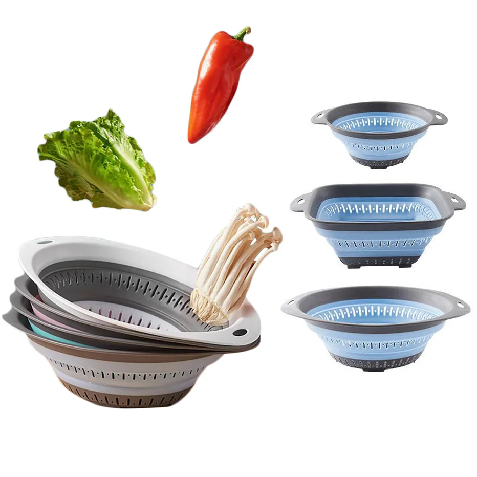 Kitchen Storage Basket Multi-use Fruit Vegetable Drainer Foldable