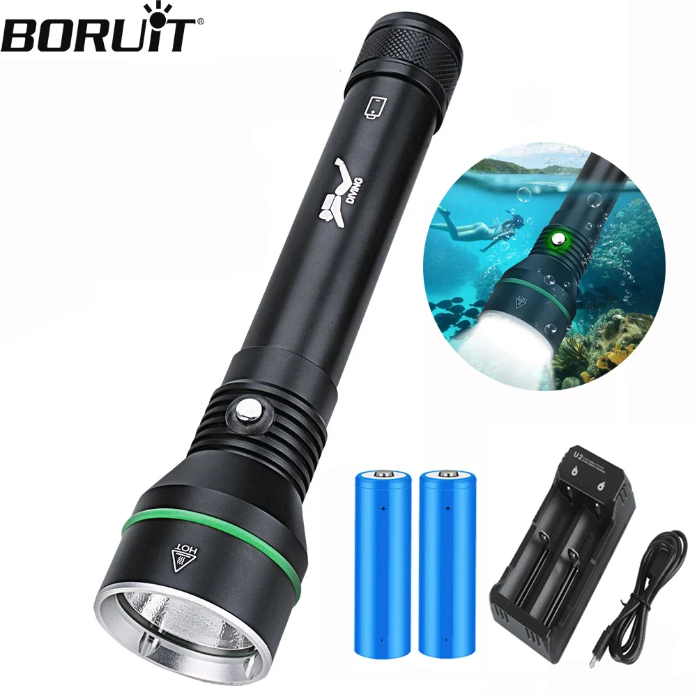 

BORUiT S5 High Power LED Flashlight Diving Flashlight Underwater 110M Professional Scuba Diving Light With Hand Rope Camping