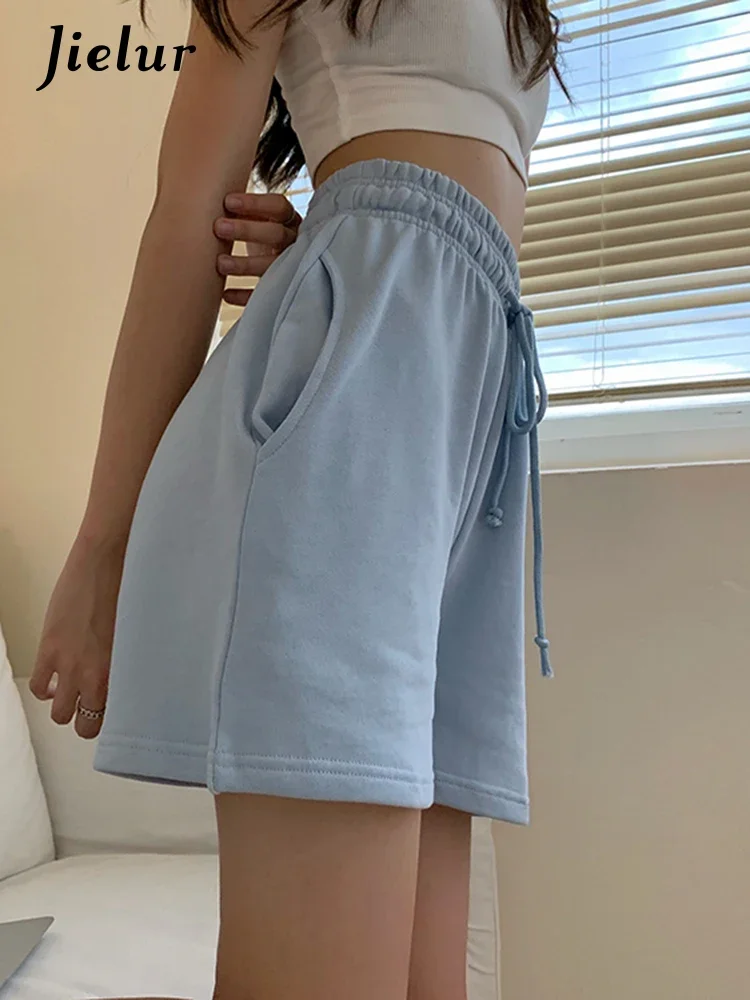 

Jielur Korean Chic High Waist Slim Casual Women'S Short Summer New Solid Color Fashion Shorts Blue Plum Pink High Waist Pants