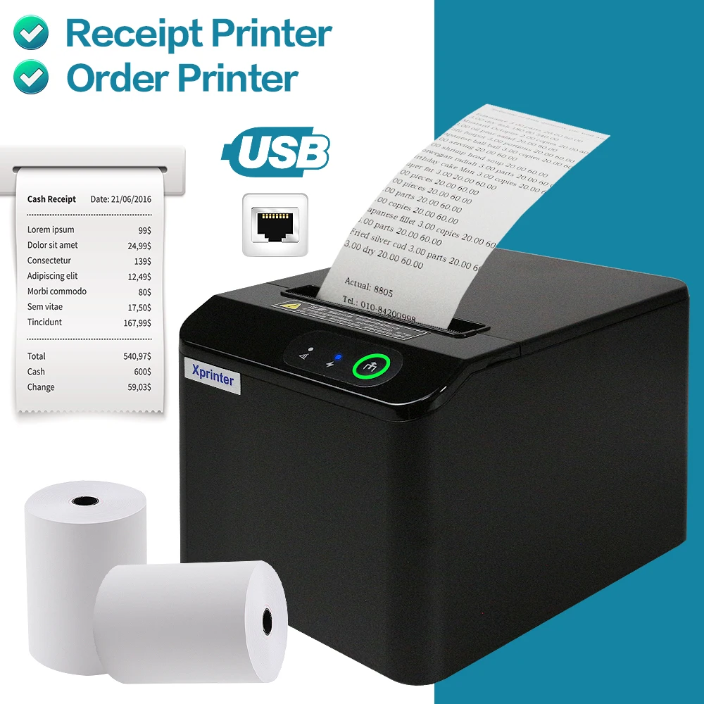 Xprinter thermal receipt auto cut kitchen pos printer 80mm usb lan