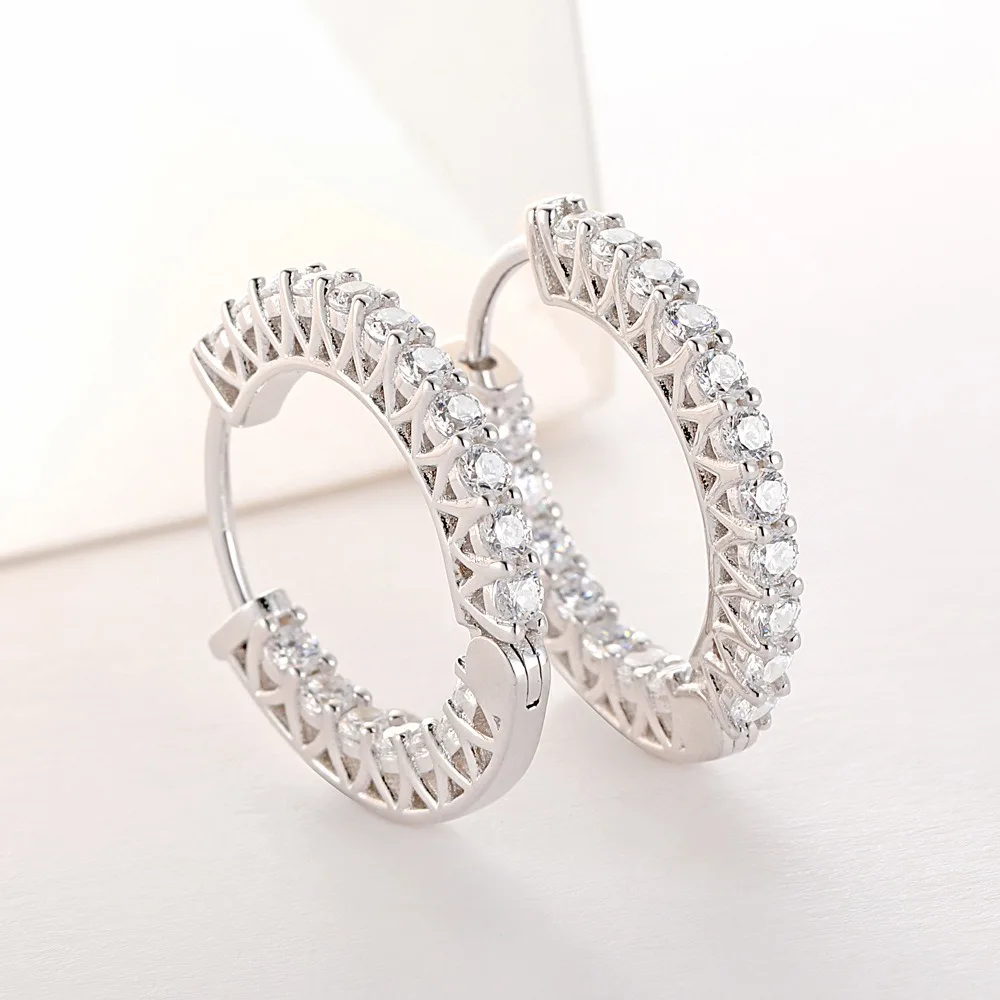 20,5 mm 5A Zirkon Creolen Damen 925 Sterling Silber vergoldet Roségold Bling Zirkonia Huggie Kreis Ohrringe Großhandel – Detail 2
