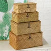 Shelf Baskets with Lid Set of 3 Handwoven Seagrass Storage Box Wicker Basket Desktop Makeup Organizer Multipurpose Container 5