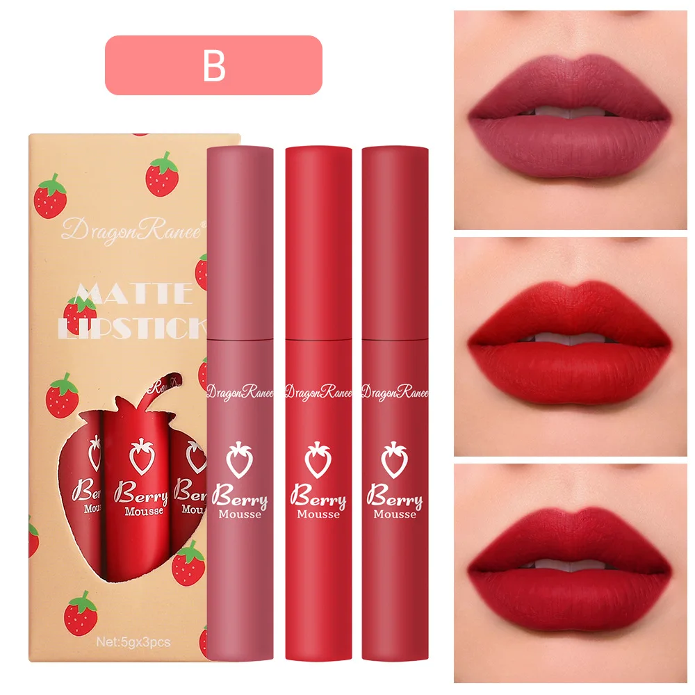 

3 Colors Makeup Lipstick Cosmetics Lipstick Set Lip Tint Lip Gloss Waterproof Maquillaje Matte Long Lasting Make Up Pomade Kits