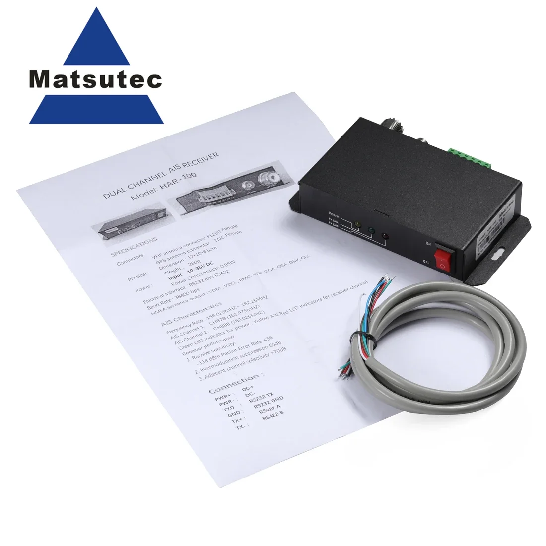Marine AIS Transceiver Marine GPS Navigator Matsutec HAR-100 AIS Receiver Dual Channel With RS232/RS422 GPS