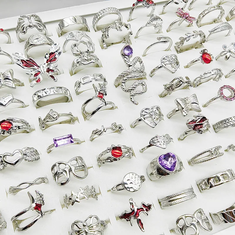 50 teile/los Schöne Persönliche Design Mix Stil Finger Ringe Große Lila Kristall Herz Schlange Joint Ring für Frauen Rot Emaille Schmetterling