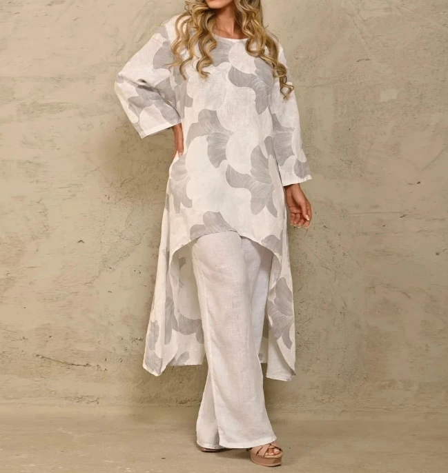 Fashionable Casual Loose Fit Oversized Printed Irregular Clothes and Pants Temperament Girl Set