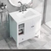 1pc 30inch Porcelain Ceramic Vanity Sink Top, Surface Bathroom Vessel Sink Basin with Three Faucet Holes, Rectangular, Glossy W 2