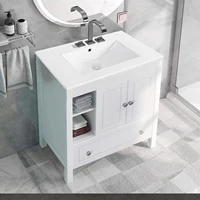 1pc 30inch Porcelain Ceramic Vanity Sink Top, Surface Bathroom Vessel Sink Basin with Three Faucet Holes, Rectangular, Glossy W 2