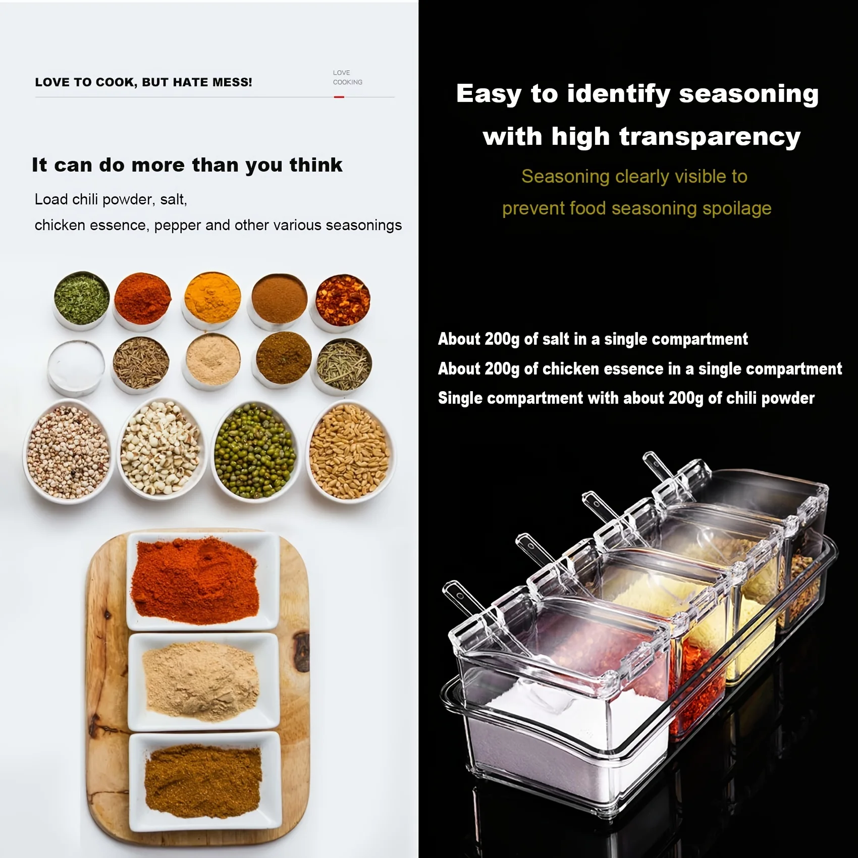 Seasoning Storage Container Set of 4 Clear Crystal Seasoning Box with Spoon Rack Spice Pots for Pepper Spice