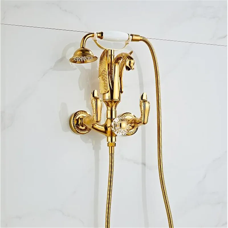Description Picture 3 of itemGold Bathtub and Shower Faucet Set Wall Mounted Gold Swan Bathtub , Bathroom Cold and Hot Bath and  Mixer Tap