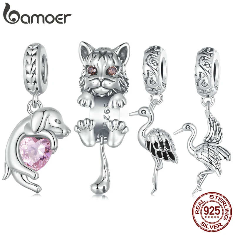 

Bamoer 925 Sterling Silver Vivid Bird Charms Bead Cute Dog Cat Animal Pendant for Women Bracelet & Bangle DIY Fine Jewelry