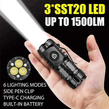 하이 퀄리티 충전식 USB 라이트 방수 LED 손전등, 매우 밝은 토치, 하이킹 캠핑용 자석 포함, 3 * SST20, 18350