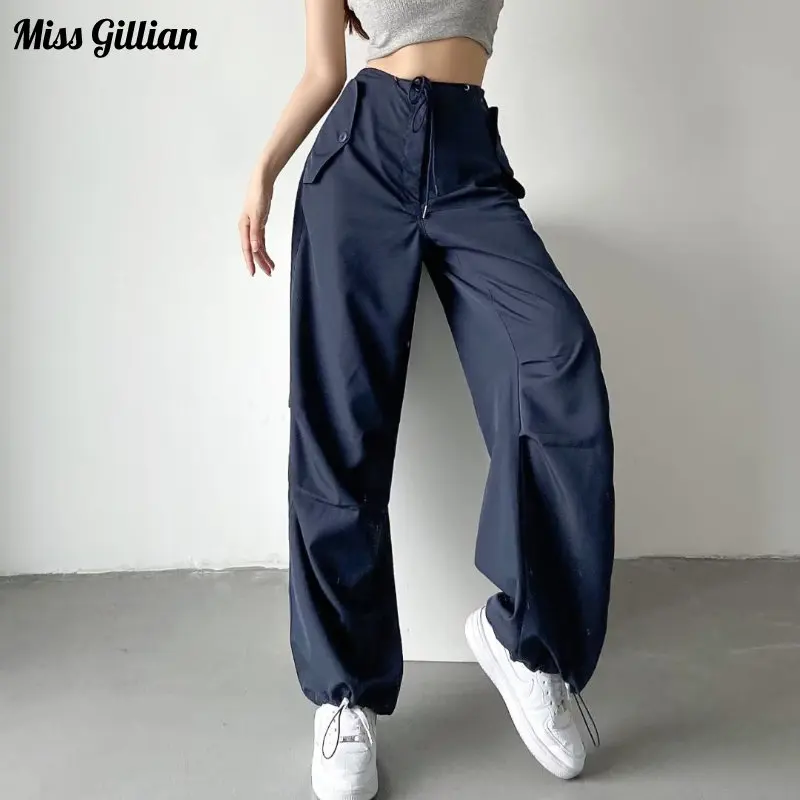 

Cargo Pants 2023 Summer Women Drawstring Trousers High Waist Wide Leg Pants Straight Fashion Casual Baggy Pants Woman Streetwear