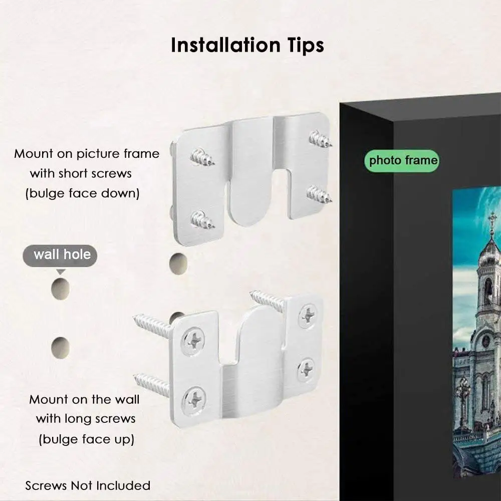 Picture Frame Hangers Hanging Hooks 10PCS Stainless Steel Picture Frame Hook Flush Mount Brackets Wall Hanger Sofa Interlock Bracket Joint Bed Corner Hanging Hooks