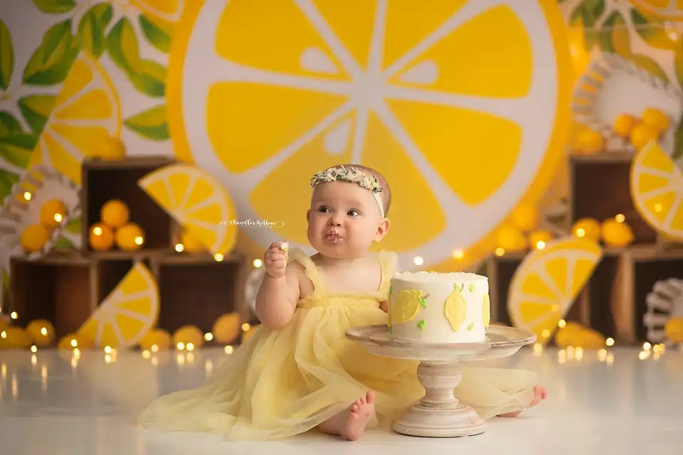 Toile De Fond Photo Fruits D'été - 3x2 M - Orange, Fraise - Polyester - Anniversaire, Baby Shower