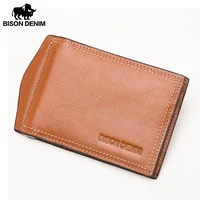 BISON DENIM Cow Leather Wallet Men Money Purse With Zipper Coin Pocket ID Card Genuine Leather Mini Purse For Men W9348 1